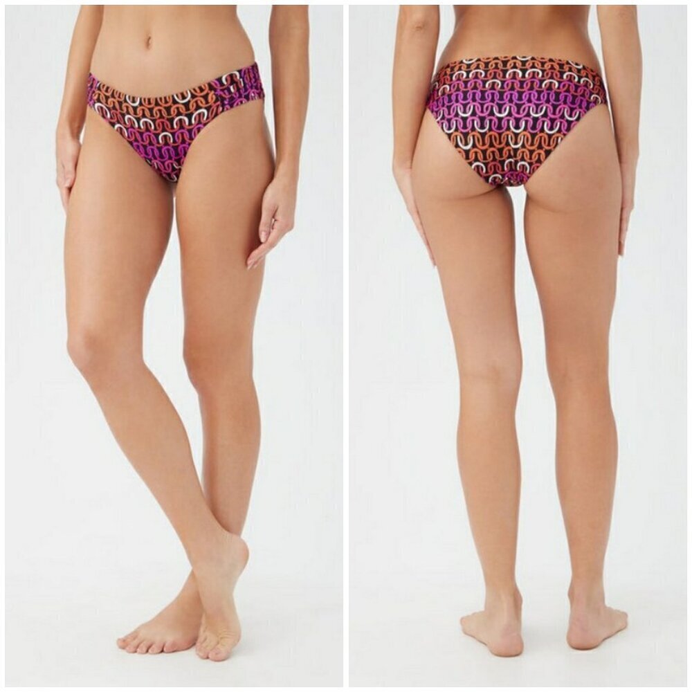 💕TRINA TURK💕 Echo Tab Side Hipster Swim Bottom Multi-Color Chain Print 14 NWT